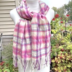 Lochmere Wool and Cashmere Winter Scarf Cream Pink and Purple Size 12” x 60”